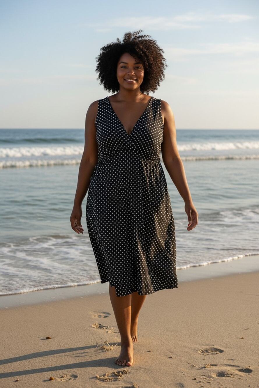 Shein Curve Dress Womens 3X Black Polka Dot V Neck Fit & Flare Knee Length